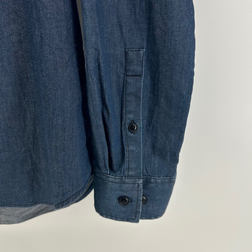Theory Chambray Button Down Shirt Long Sleeve Dark Blue Men's Large Cotton - Picture 4 of 9